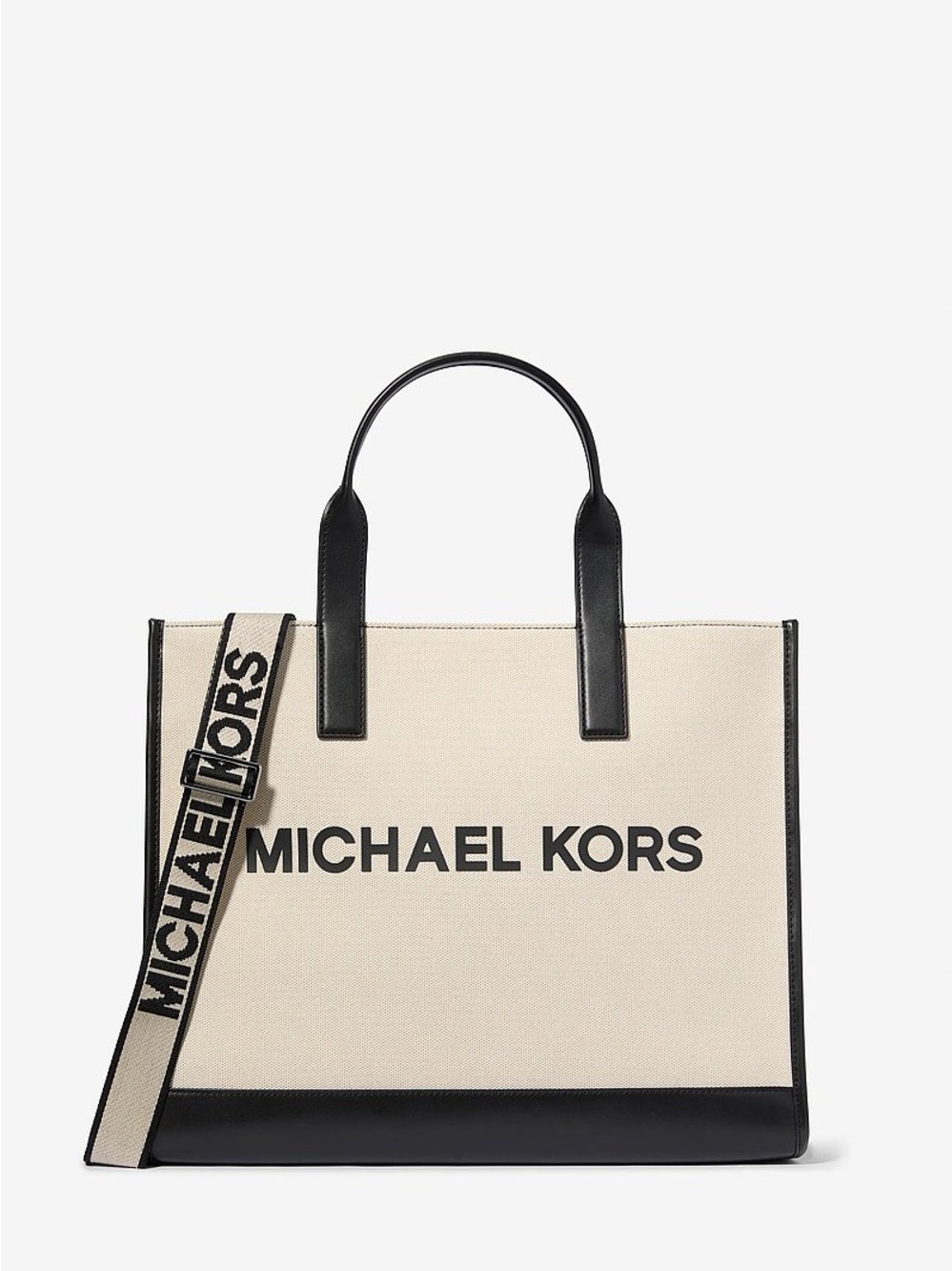 Michael Kors Cream & Black Logo Canvas Tote with Branded Strap